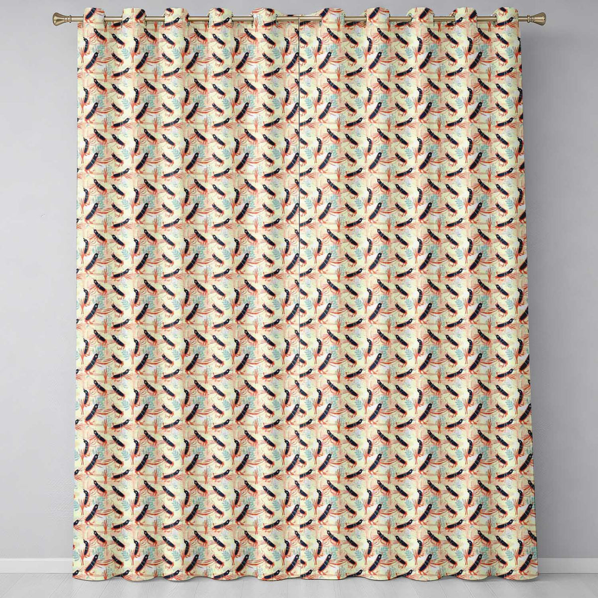 Stylised Lobster Pattern with Aquatic Elements Seamless Pattern Readymade Eyelet Ring Top Thermal 100% Blackout Curtains