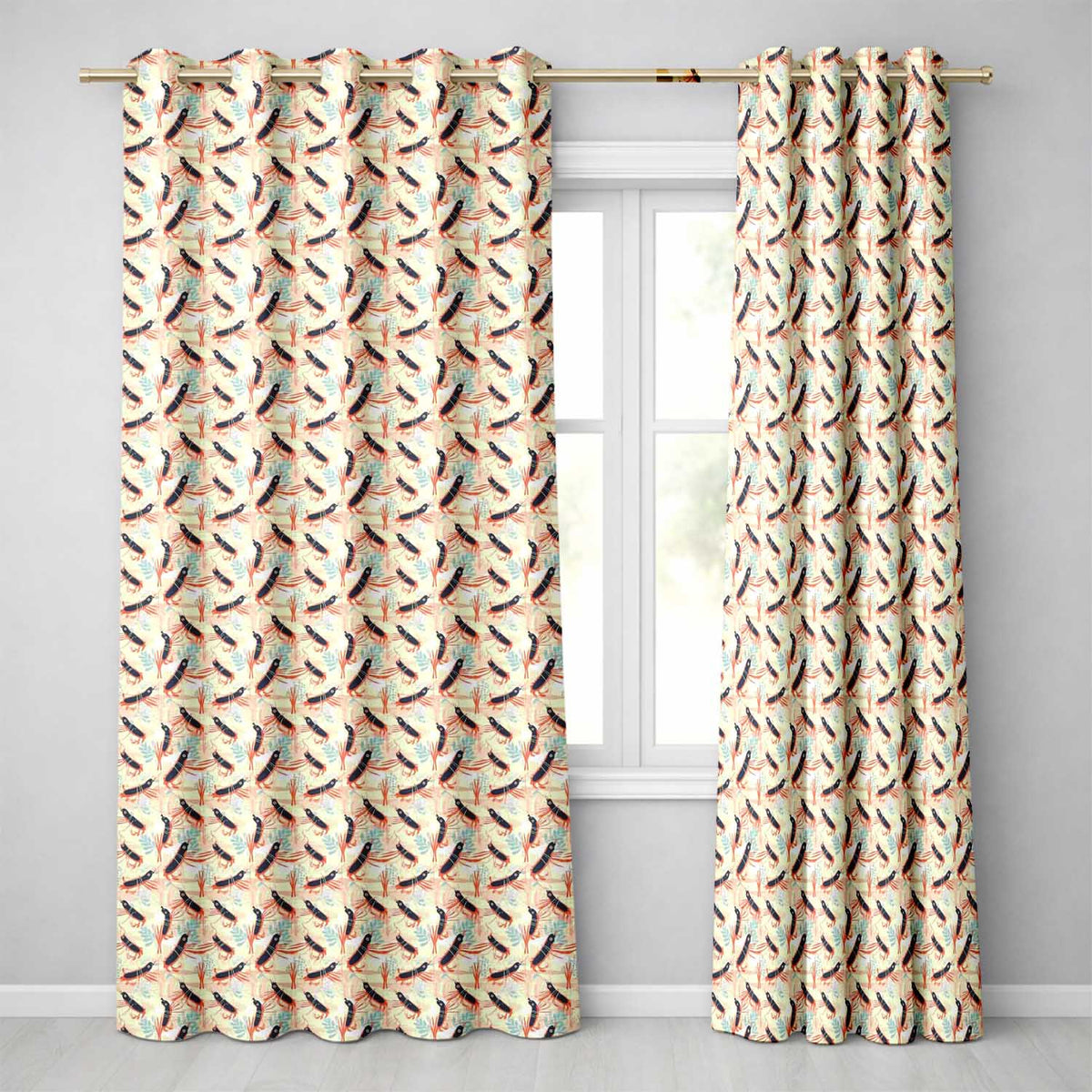 Stylised Lobster Pattern with Aquatic Elements Seamless Pattern Readymade Eyelet Ring Top Thermal 100% Blackout Curtains