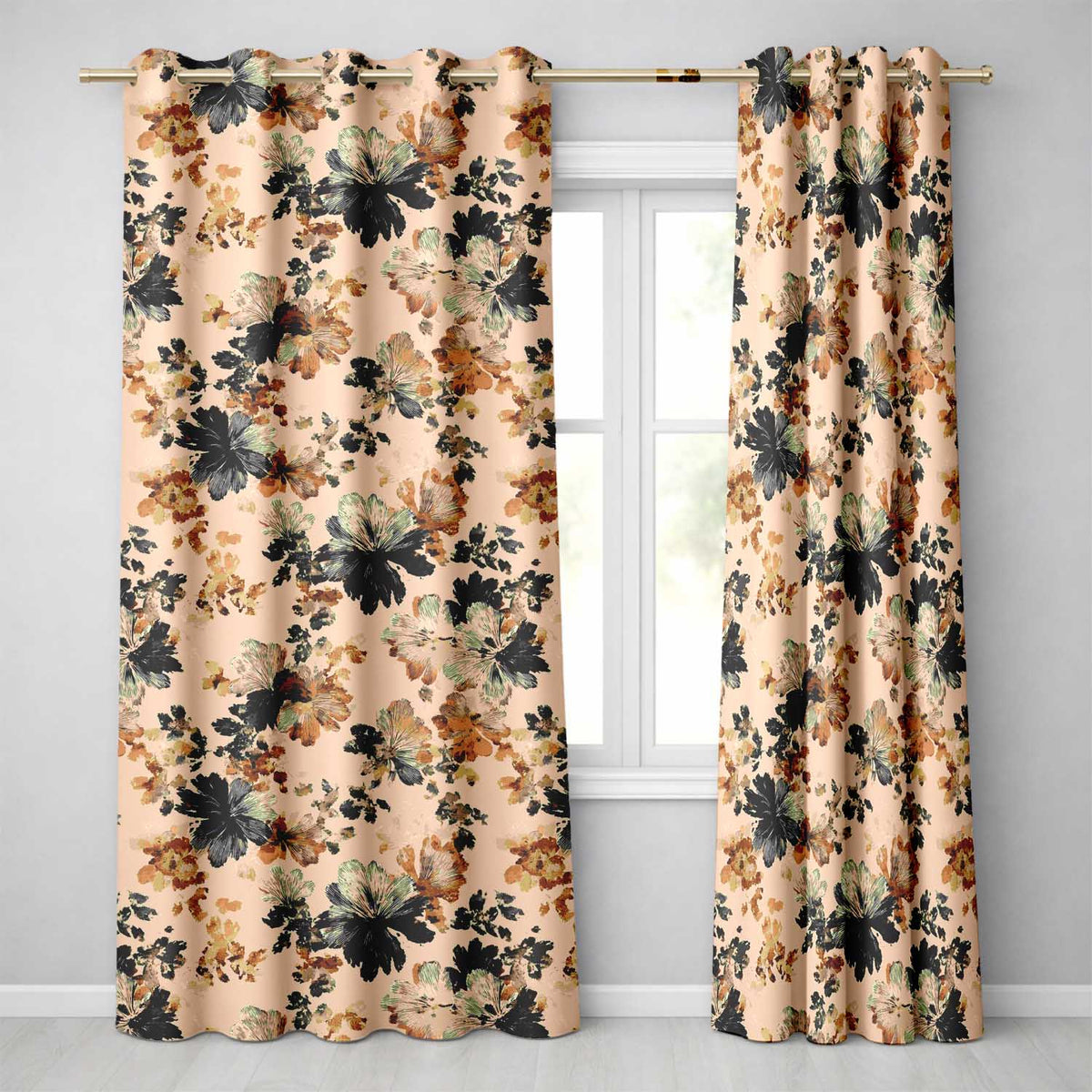 Artistic Watercolor Floral with Soft Neutral Tones Texture Readymade Eyelet Ring Top Thermal 100% Blackout Curtains