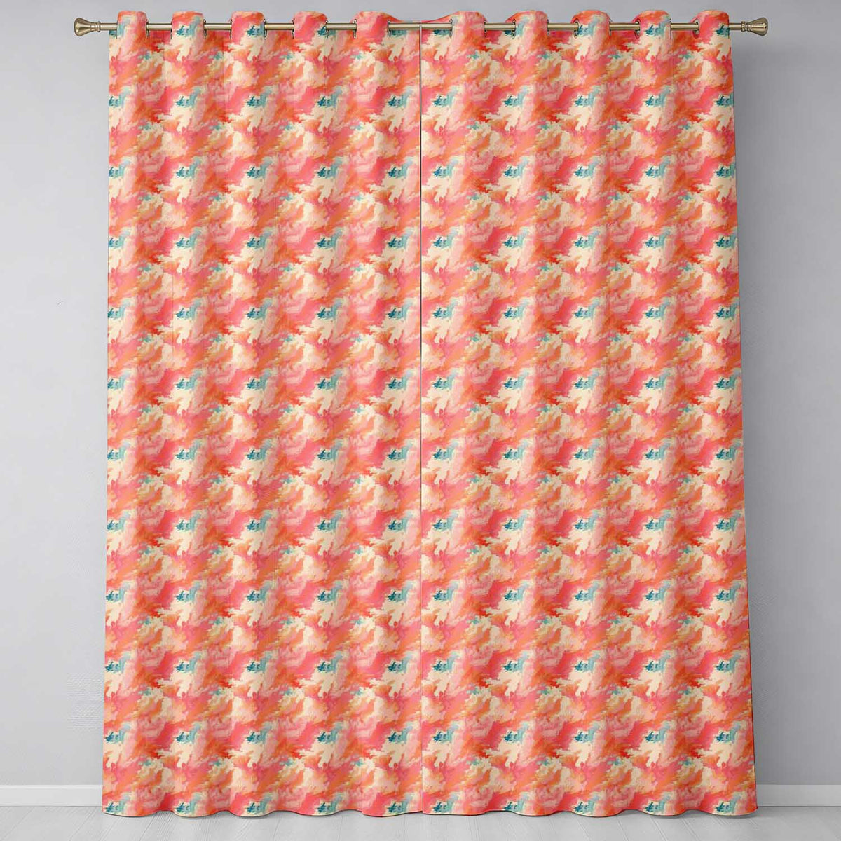Abstract Coral and Cream Fluid Art Seamless Pattern with Soft Blue Accents Readymade Eyelet Ring Top Thermal 100% Blackout Curtains