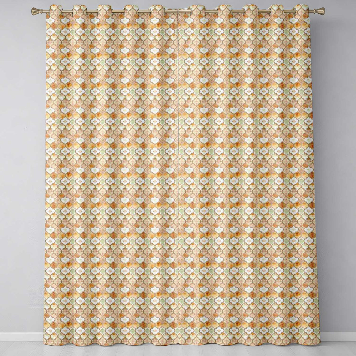 Warm Beige Moroccan Tile Pattern with Rustic Watercolor Texture Seamless Design Readymade Eyelet Ring Top Thermal 100% Blackout Curtains