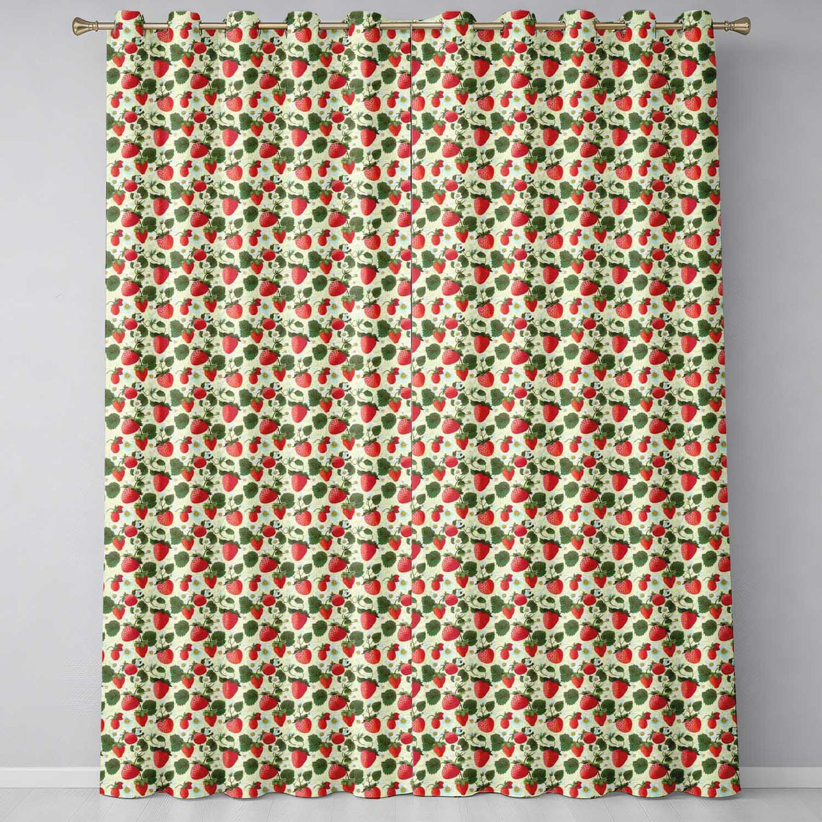Vintage Strawberries and Floral Garden on Cream Beige Background Readymade Eyelet Ring Top Thermal 100% Blackout Curtains