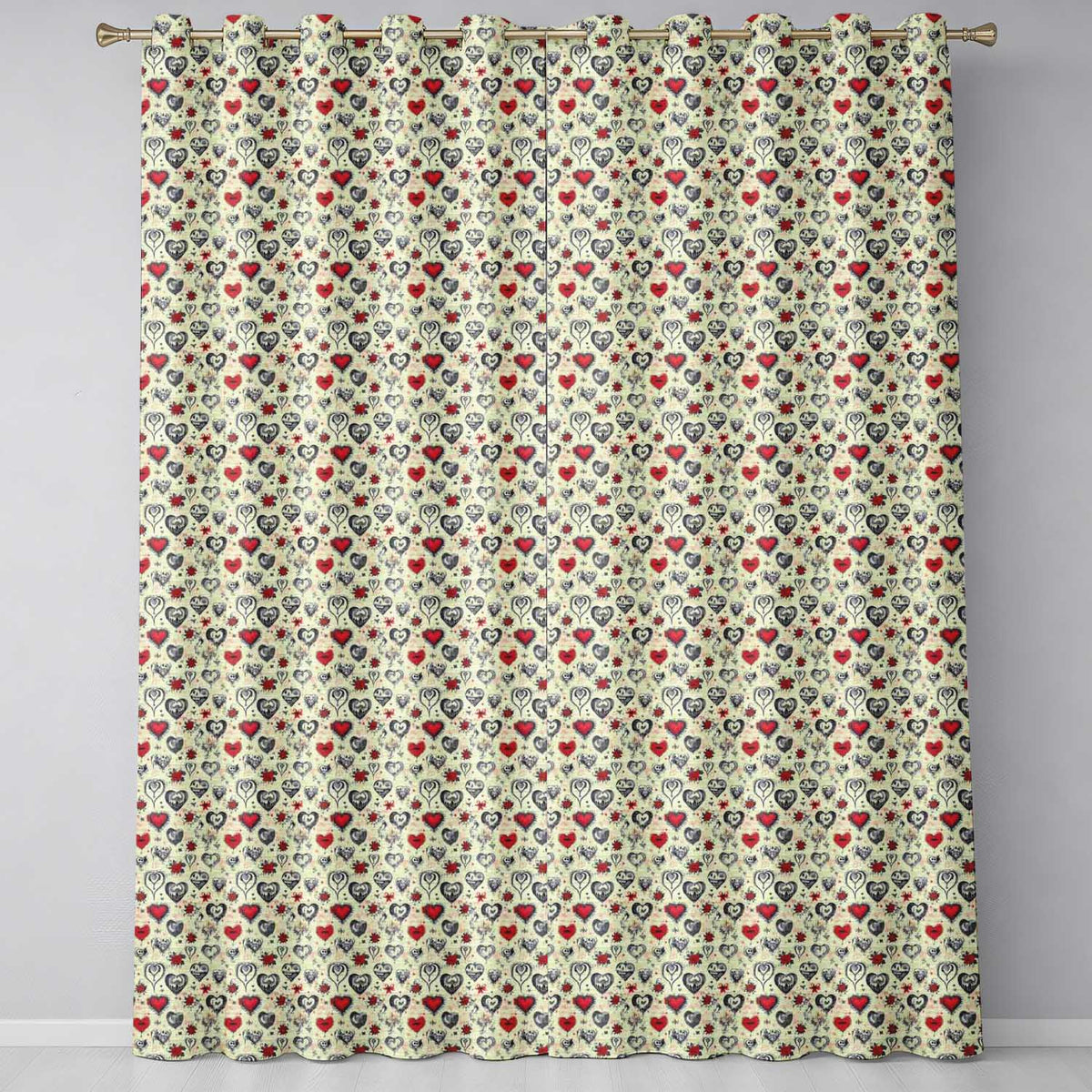 Vintage Gothic Hearts Skulls and Roses Tattoo Style Seamless Pattern Readymade Eyelet Ring Top Thermal 100% Blackout Curtains