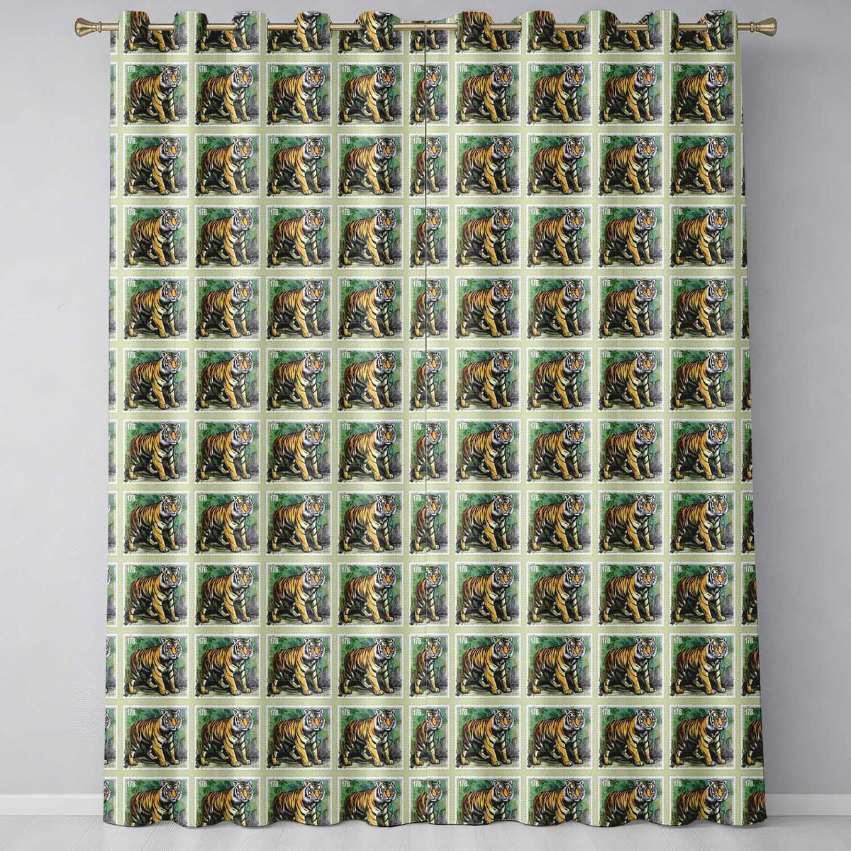 Classic Tiger Full Body Stamp Design Seamless Pattern Readymade Eyelet Ring Top Thermal 100% Blackout Curtains