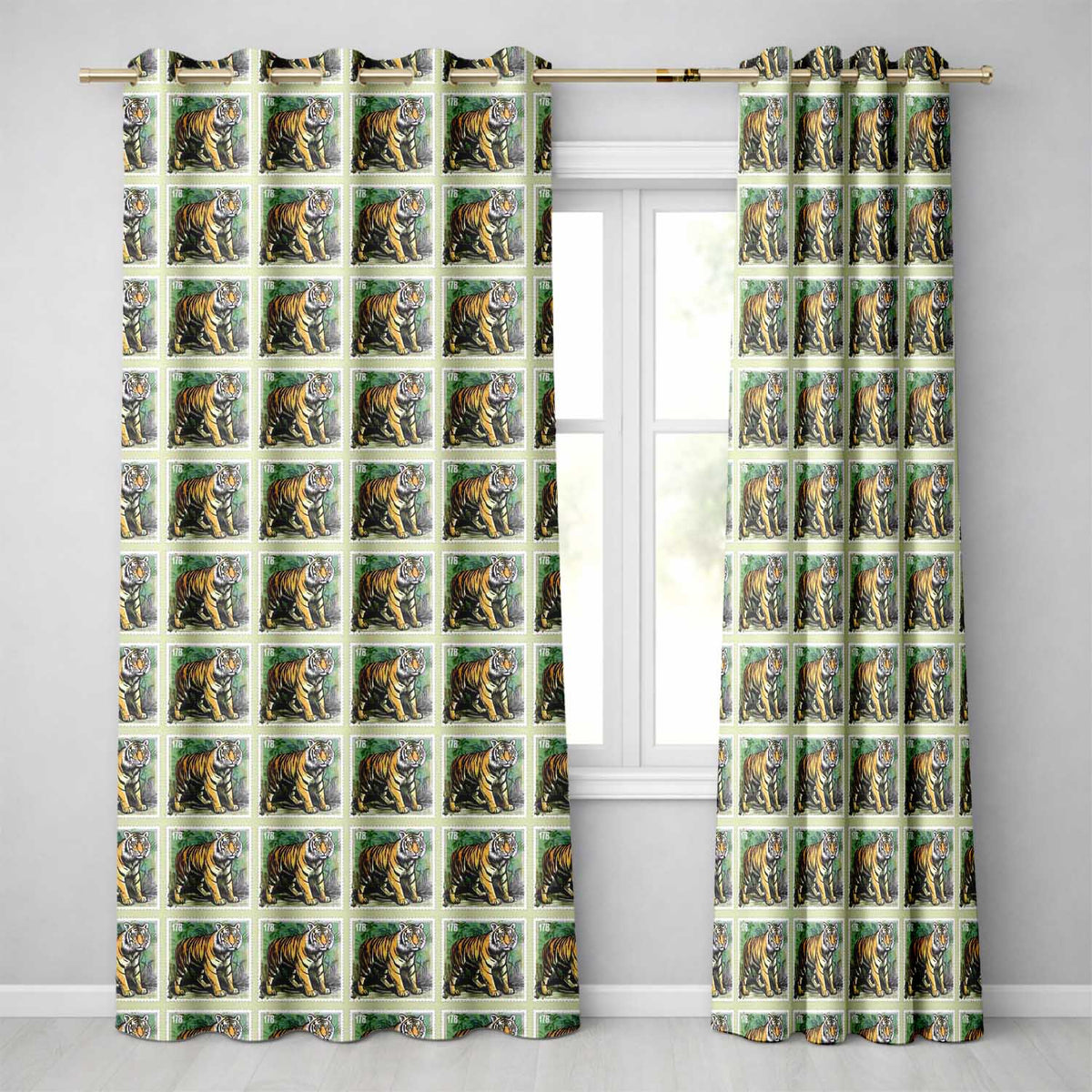 Classic Tiger Full Body Stamp Design Seamless Pattern Readymade Eyelet Ring Top Thermal 100% Blackout Curtains