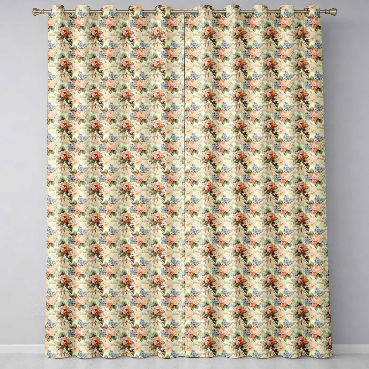 Soft Pastel Floral Garden Bouquet on Cream Background Seamless Pattern Readymade Eyelet Ring Top Thermal 100% Blackout Curtains