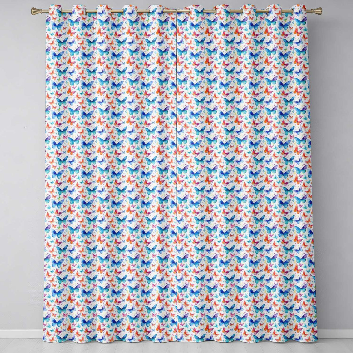Bright Rainbow Butterflies with Colorful Floral Accents Seamless Pattern Readymade Eyelet Ring Top Thermal 100% Blackout Curtains
