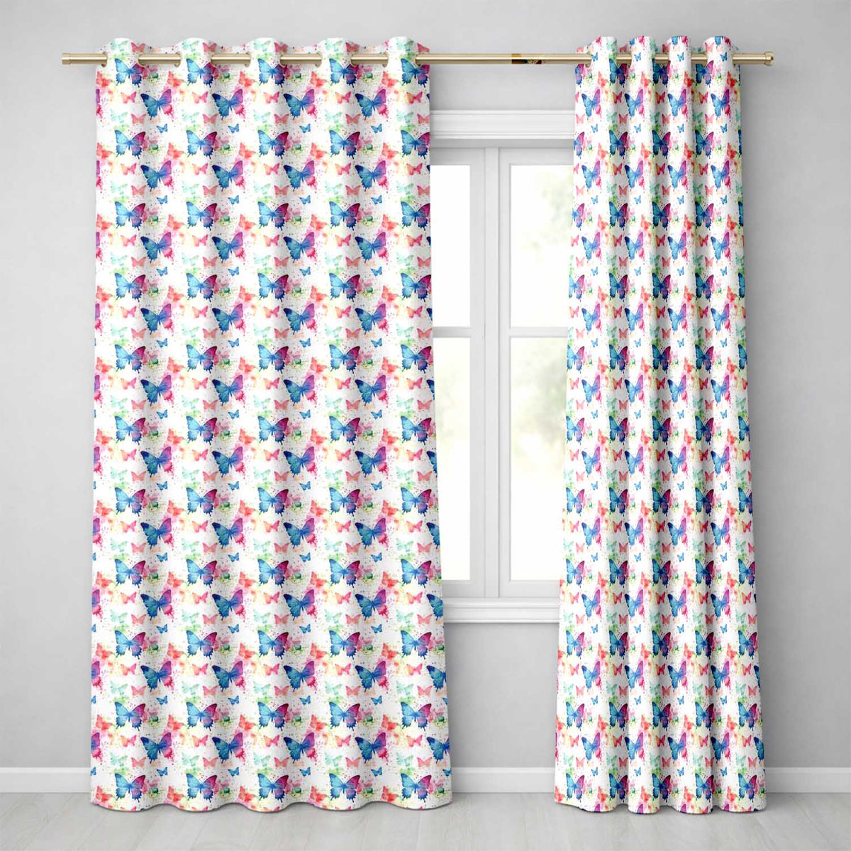 Artistic Watercolor Butterflies with Paint Splash Effect Seamless Pattern Readymade Eyelet Ring Top Thermal 100% Blackout Curtains