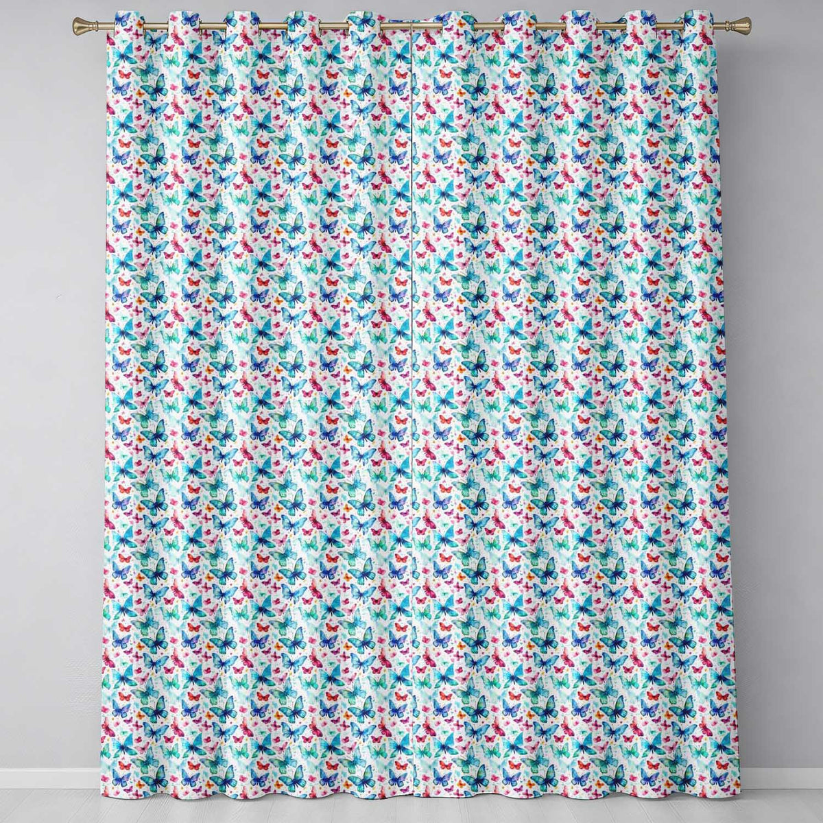Cute Blue and Pink Butterflies with Heart Accents Seamless Pattern Readymade Eyelet Ring Top Thermal 100% Blackout Curtains