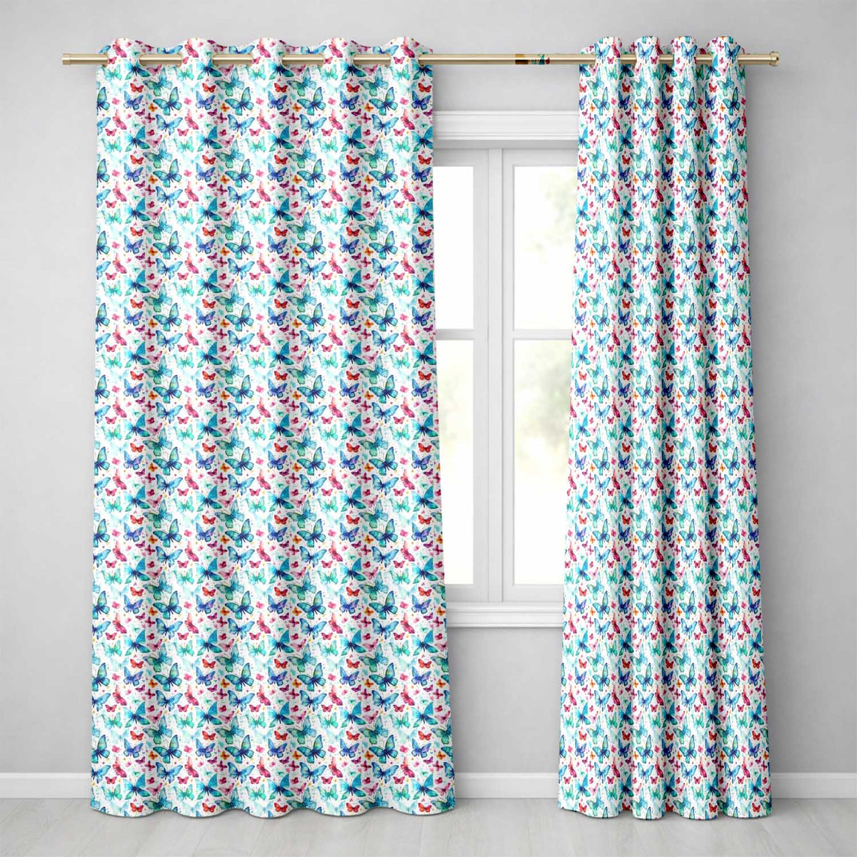 Cute Blue and Pink Butterflies with Heart Accents Seamless Pattern Readymade Eyelet Ring Top Thermal 100% Blackout Curtains