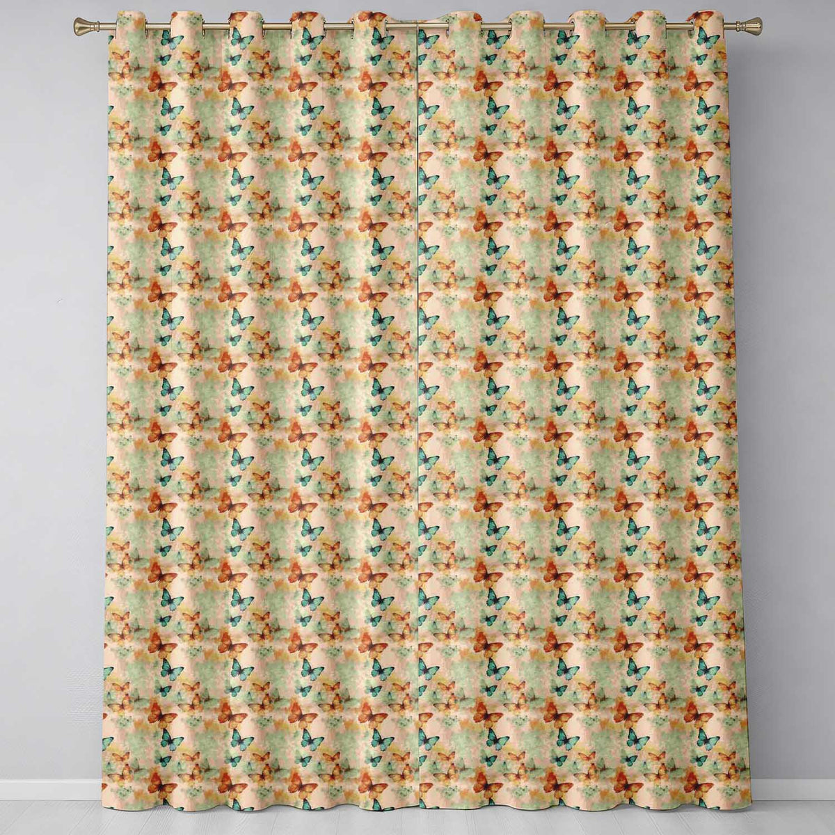 Warm Toned Butterflies with Artistic Vintage Wash Seamless Pattern Readymade Eyelet Ring Top Thermal 100% Blackout Curtains