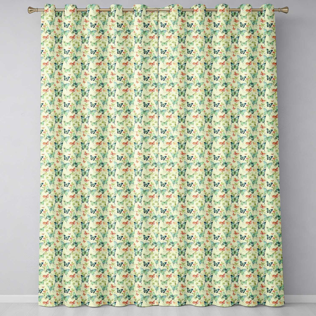 Soft Pastel Butterflies with Botanical Leaves Seamless Pattern Readymade Eyelet Ring Top Thermal 100% Blackout Curtains