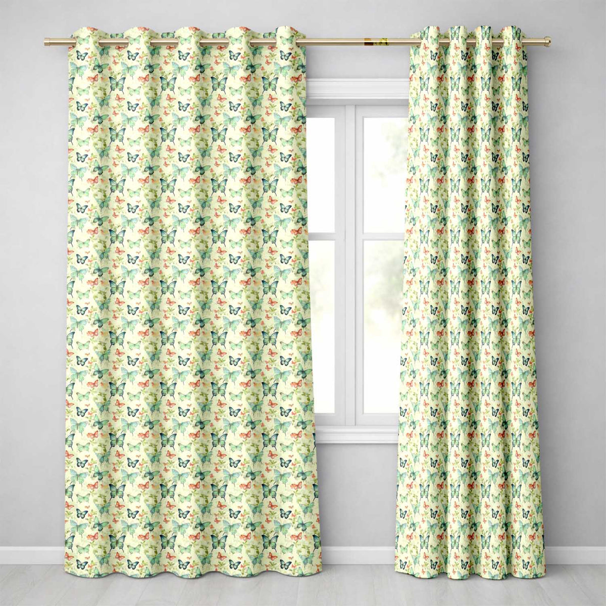 Soft Pastel Butterflies with Botanical Leaves Seamless Pattern Readymade Eyelet Ring Top Thermal 100% Blackout Curtains