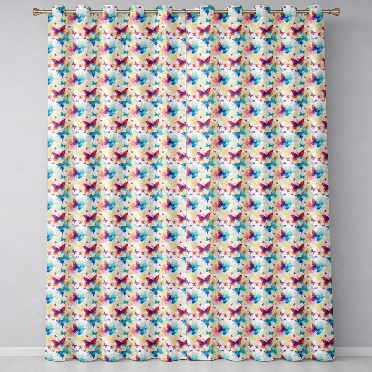 Bright Watercolor Butterflies with Color Splash Effect Seamless Pattern Readymade Eyelet Ring Top Thermal 100% Blackout Curtains