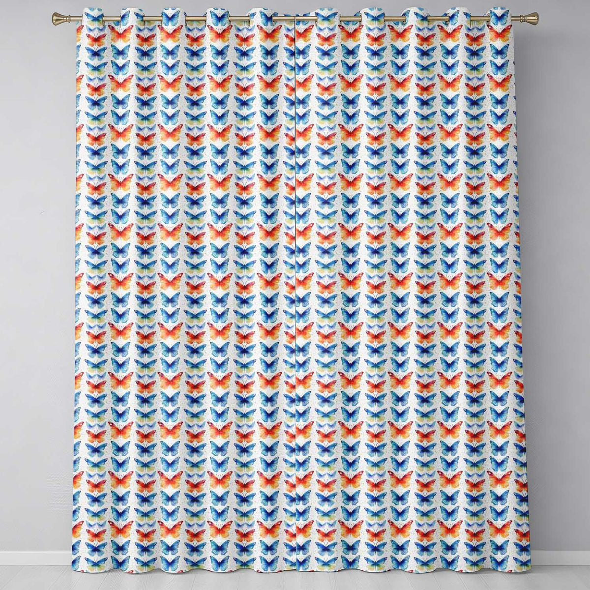Bright Blue and Orange Butterflies Symmetrical Pattern Seamless Pattern Readymade Eyelet Ring Top Thermal 100% Blackout Curtains