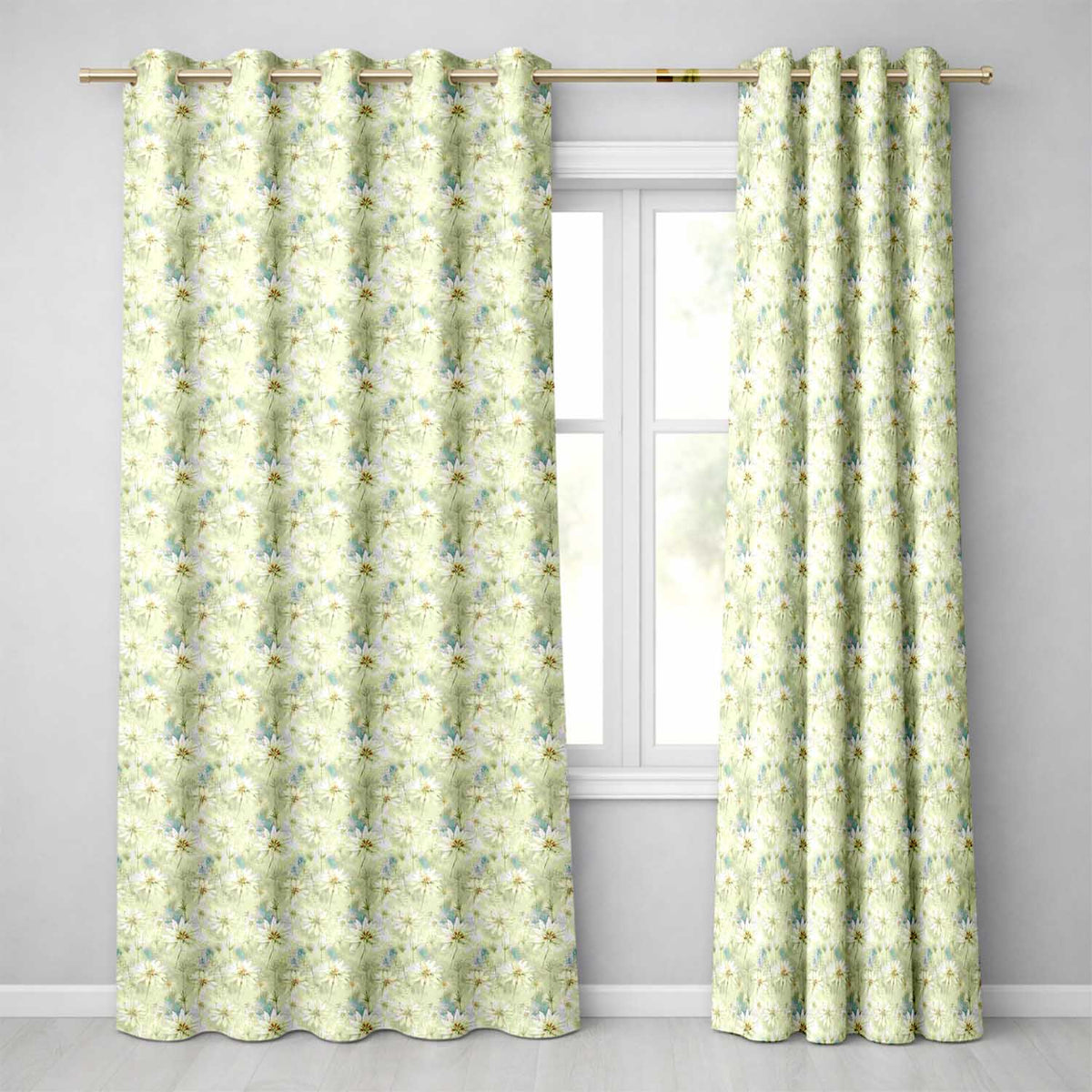 Soft Meadow Green Wildflower Botanical Seamless Pattern Readymade Eyelet Ring Top Thermal 100% Blackout Curtains