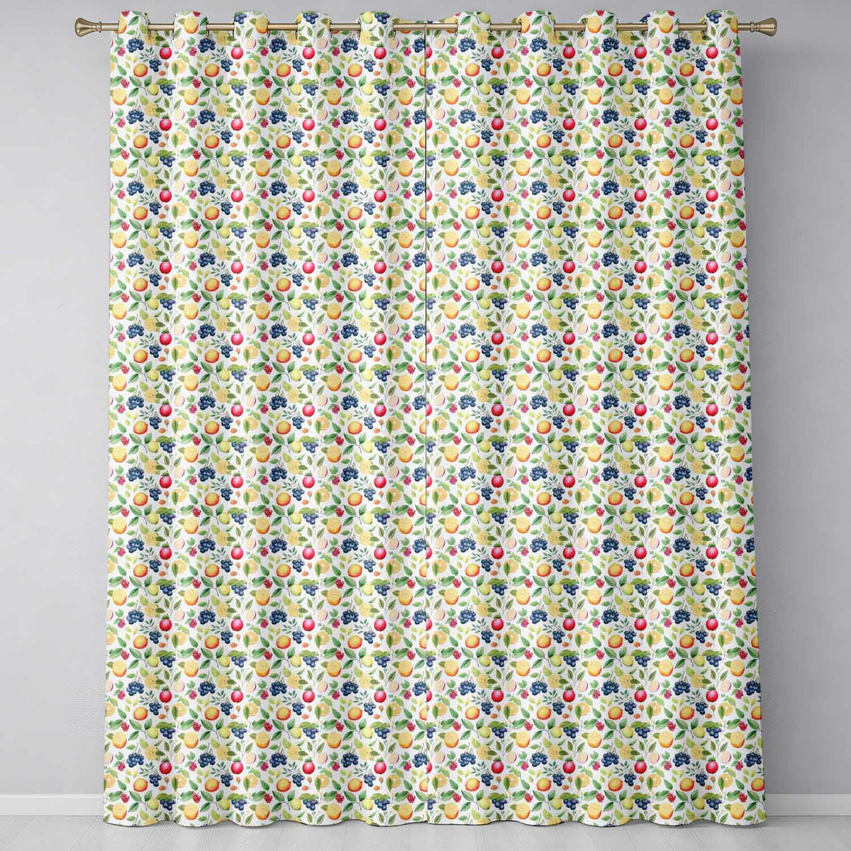 Watercolor Citrus and Berry Botanical Seamless Pattern Readymade Eyelet Ring Top Thermal 100% Blackout Curtains