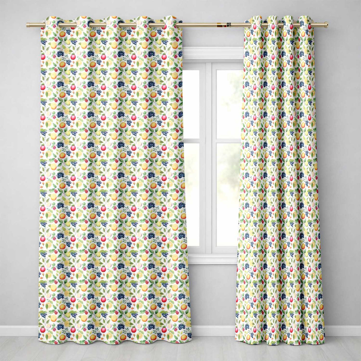 Watercolor Citrus and Berry Botanical Seamless Pattern Readymade Eyelet Ring Top Thermal 100% Blackout Curtains