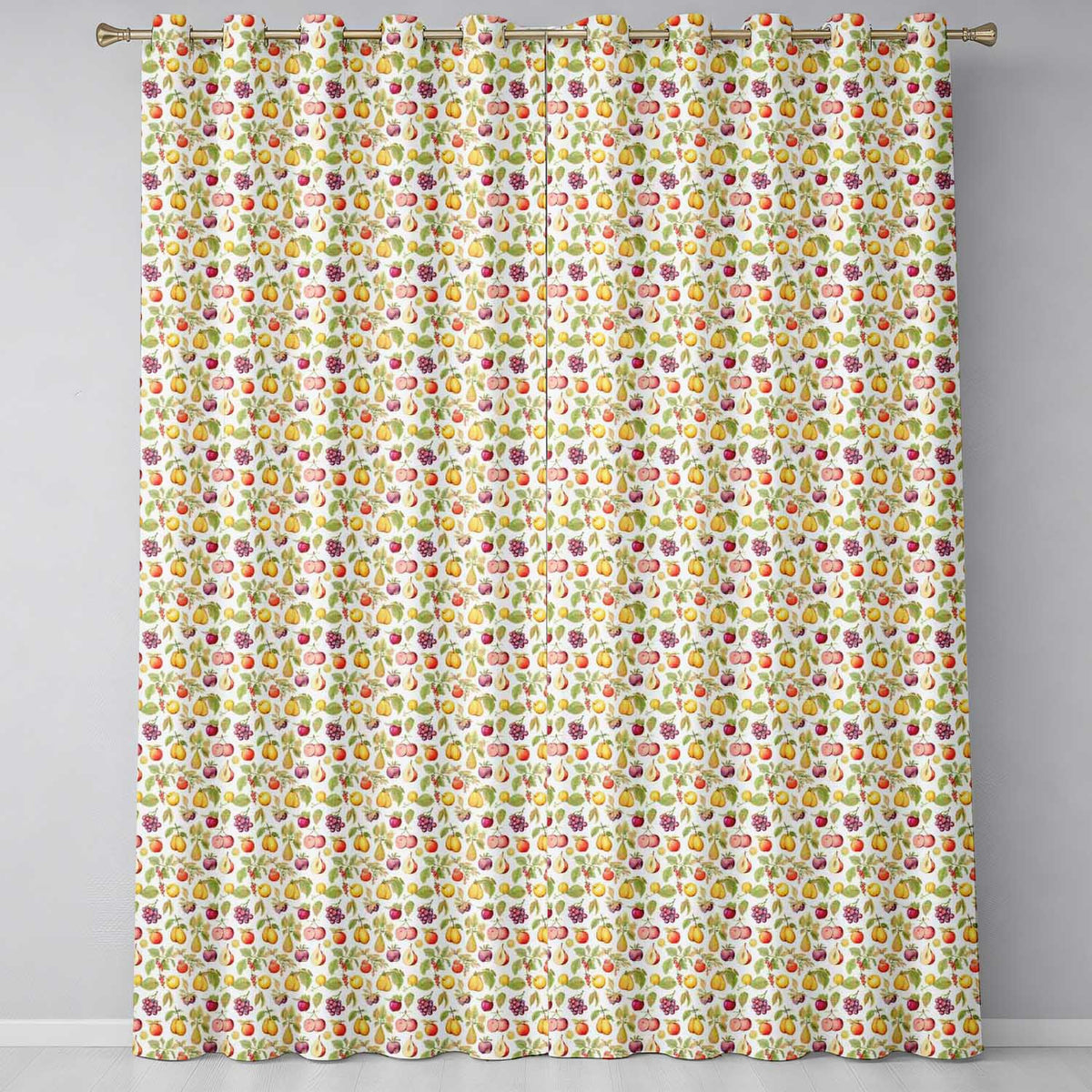 Vintage Botanical Orchard Fruits and Leaves Seamless Pattern Readymade Eyelet Ring Top Thermal 100% Blackout Curtains
