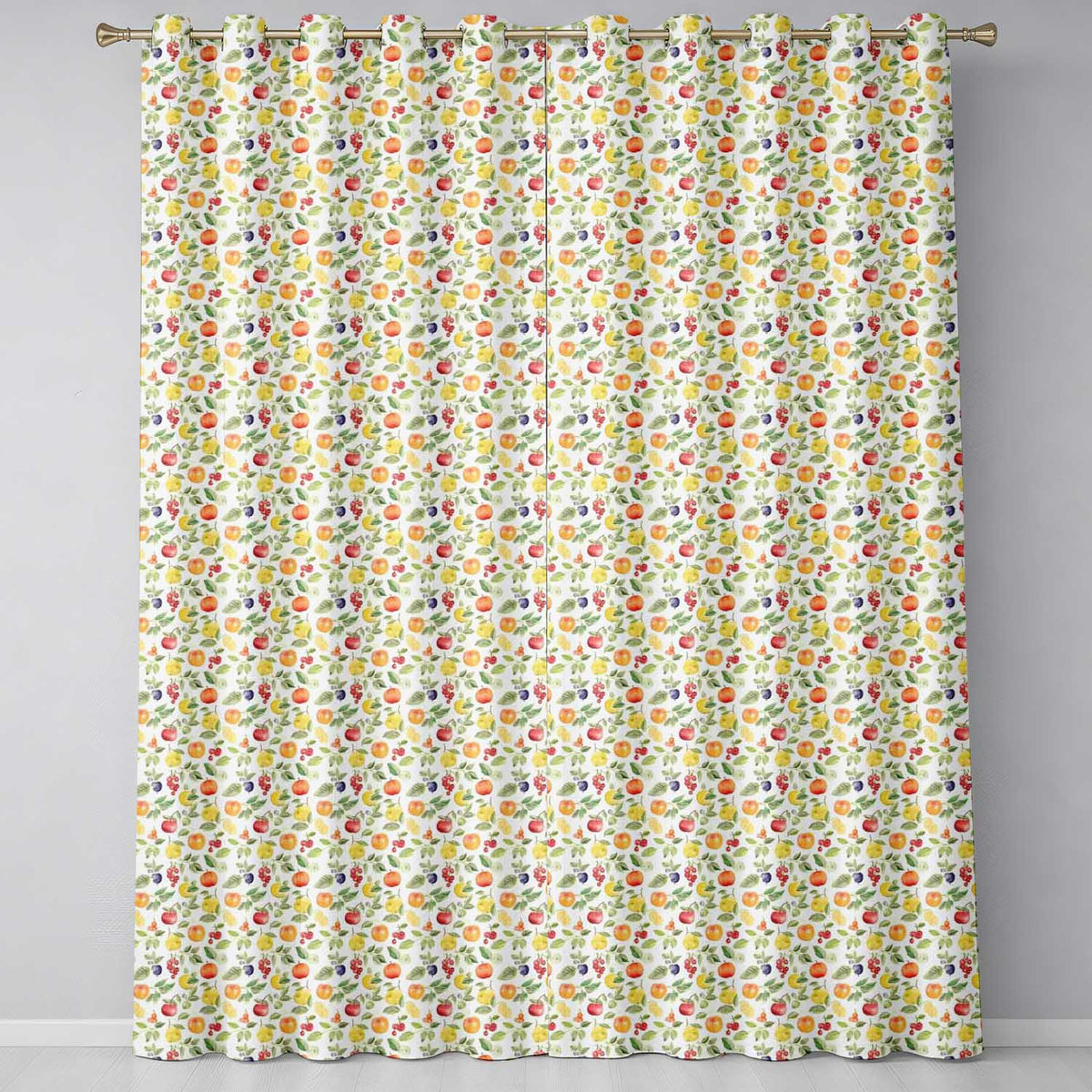 Soft Watercolor Apple Lemon Berry Fruit Seamless Pattern Readymade Eyelet Ring Top Thermal 100% Blackout Curtains