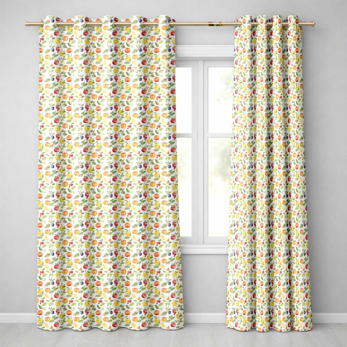 Soft Watercolor Apple Lemon Berry Fruit Seamless Pattern Readymade Eyelet Ring Top Thermal 100% Blackout Curtains