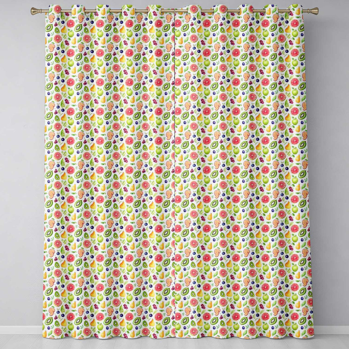 Fresh Citrus Kiwi and Apple Fruit Seamless Pattern Readymade Eyelet Ring Top Thermal 100% Blackout Curtains