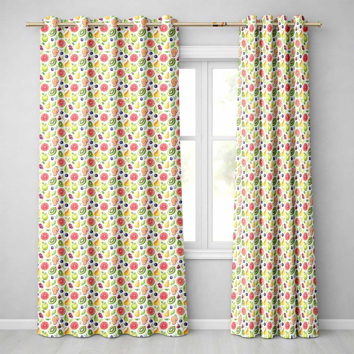 Fresh Citrus Kiwi and Apple Fruit Seamless Pattern Readymade Eyelet Ring Top Thermal 100% Blackout Curtains