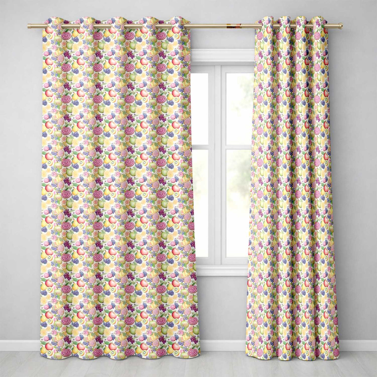 Colorful Watercolor Exotic Fruit Mix with Citrus and Berries Seamless Pattern Readymade Eyelet Ring Top Thermal 100% Blackout Curtains