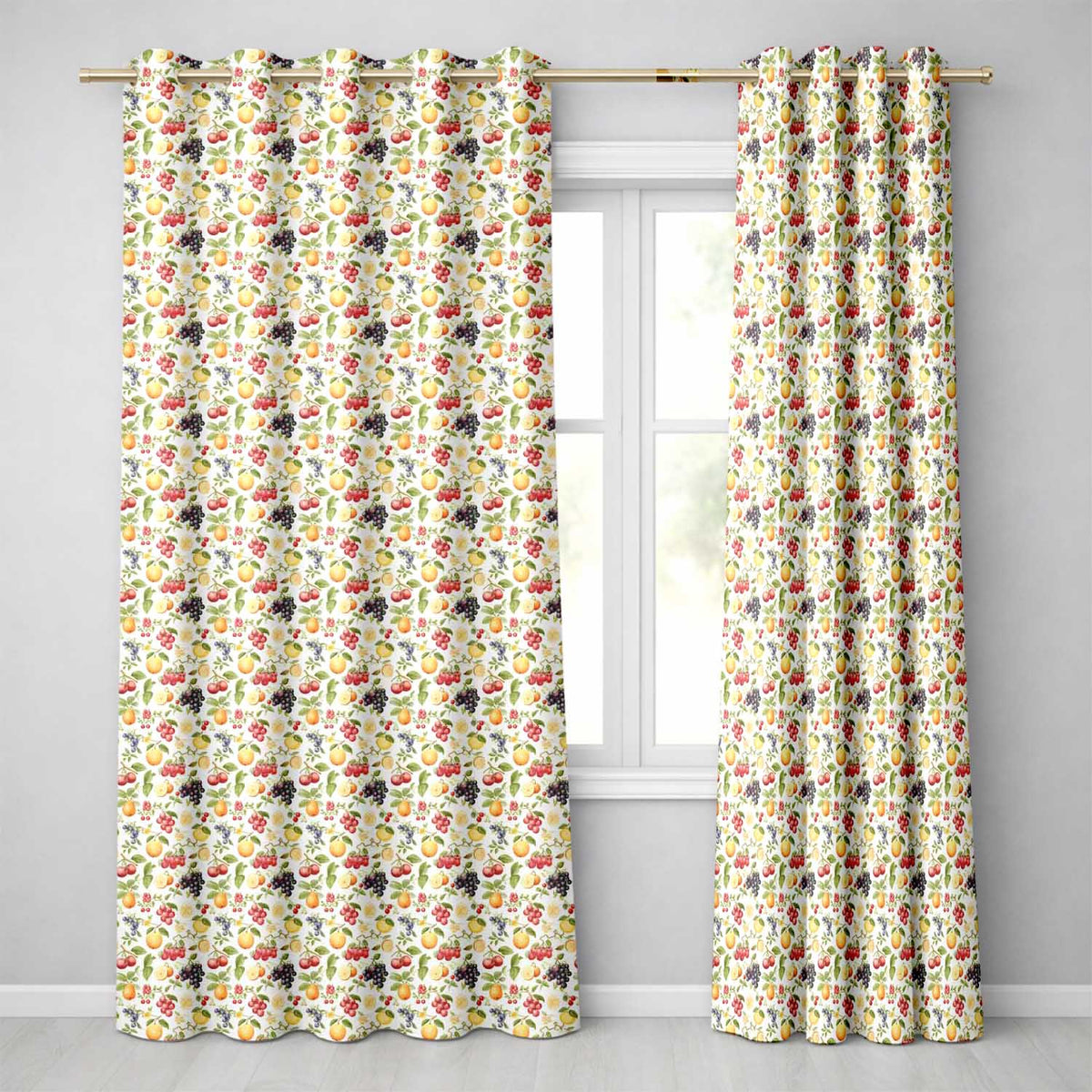Classic Botanical Berry and Citrus Fruit Seamless Pattern Readymade Eyelet Ring Top Thermal 100% Blackout Curtains