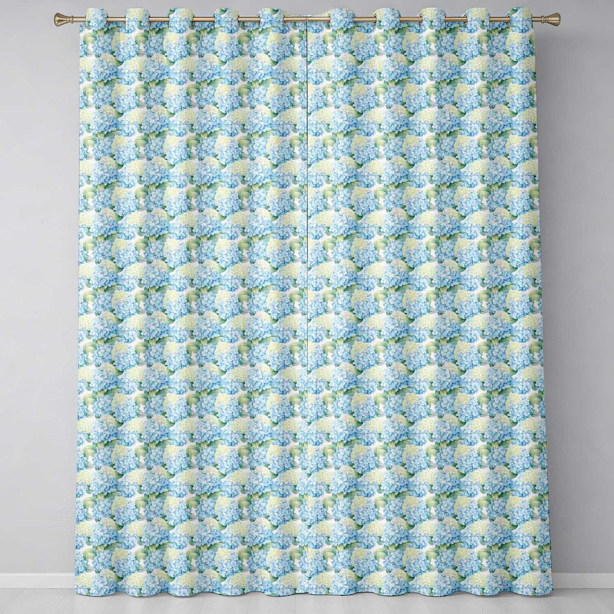 Soft Blue Hydrangea Floral Seamless Pattern Readymade Eyelet Ring Top Thermal 100% Blackout Curtains