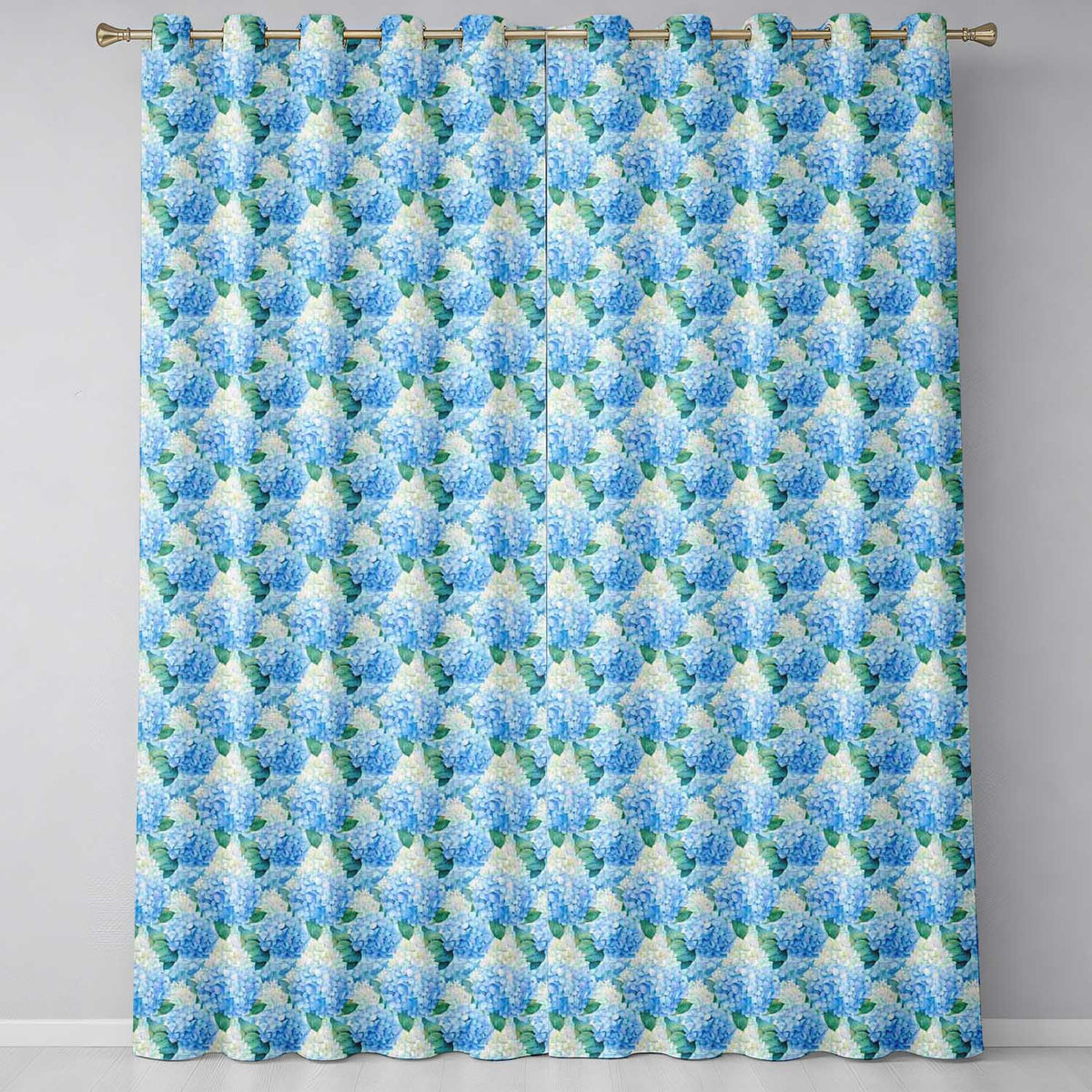 Vibrant Blue Hydrangea Cluster Seamless Pattern Readymade Eyelet Ring Top Thermal 100% Blackout Curtains