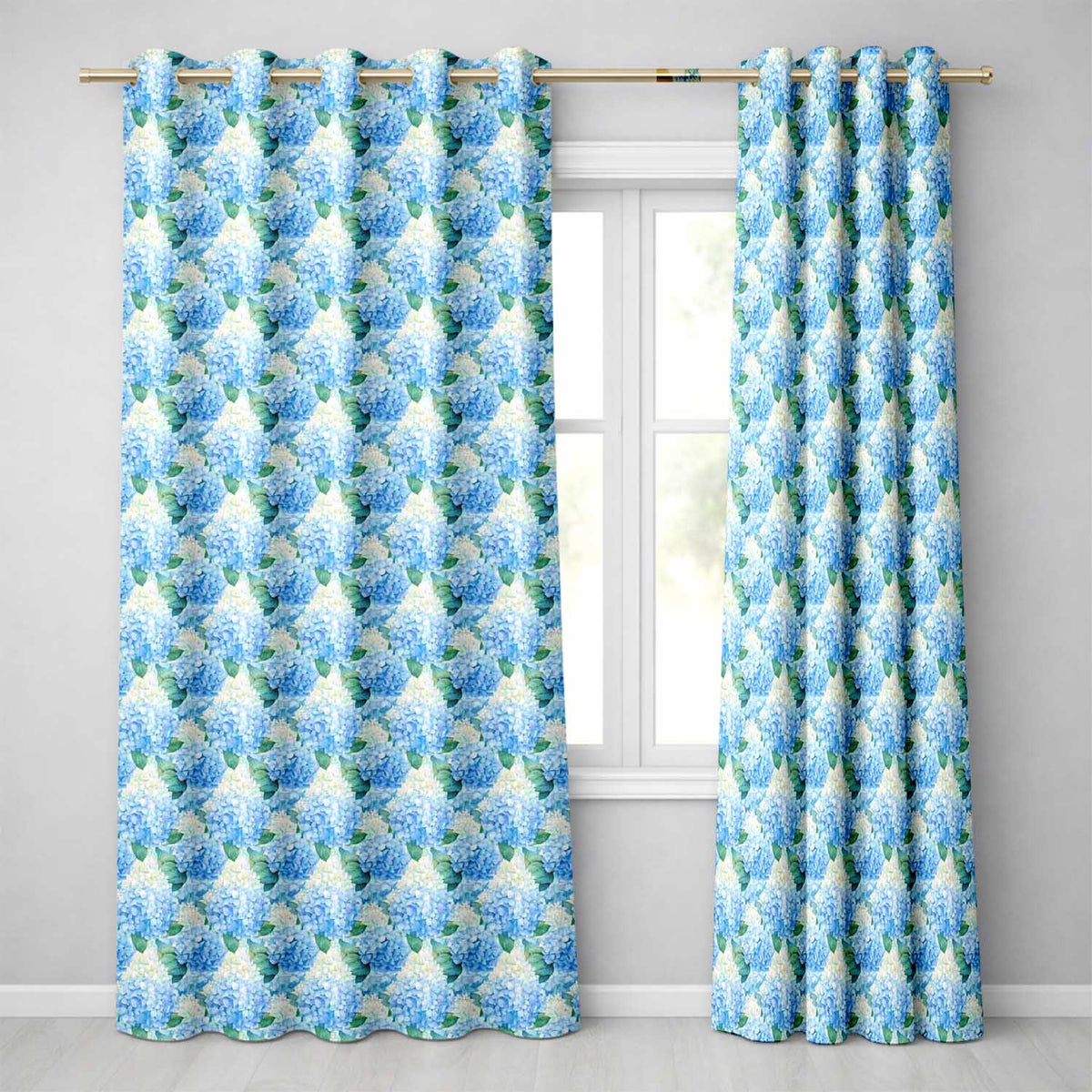 Vibrant Blue Hydrangea Cluster Seamless Pattern Readymade Eyelet Ring Top Thermal 100% Blackout Curtains