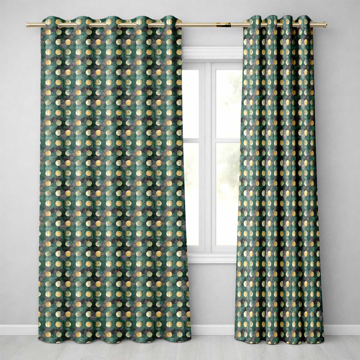 Rustic Gold Circle Galaxy Texture Seamless Pattern Readymade Eyelet Ring Top Thermal 100% Blackout Curtains