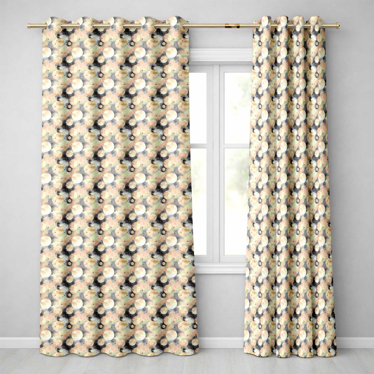 Neutral Beige Celestial Moon and Stars Seamless Pattern Readymade Eyelet Ring Top Thermal 100% Blackout Curtains