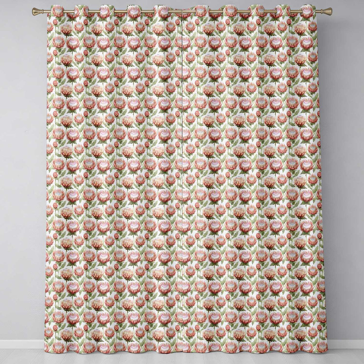 Vintage Protea Floral Botanical Illustration Seamless Pattern Readymade Eyelet Ring Top Thermal 100% Blackout Curtains
