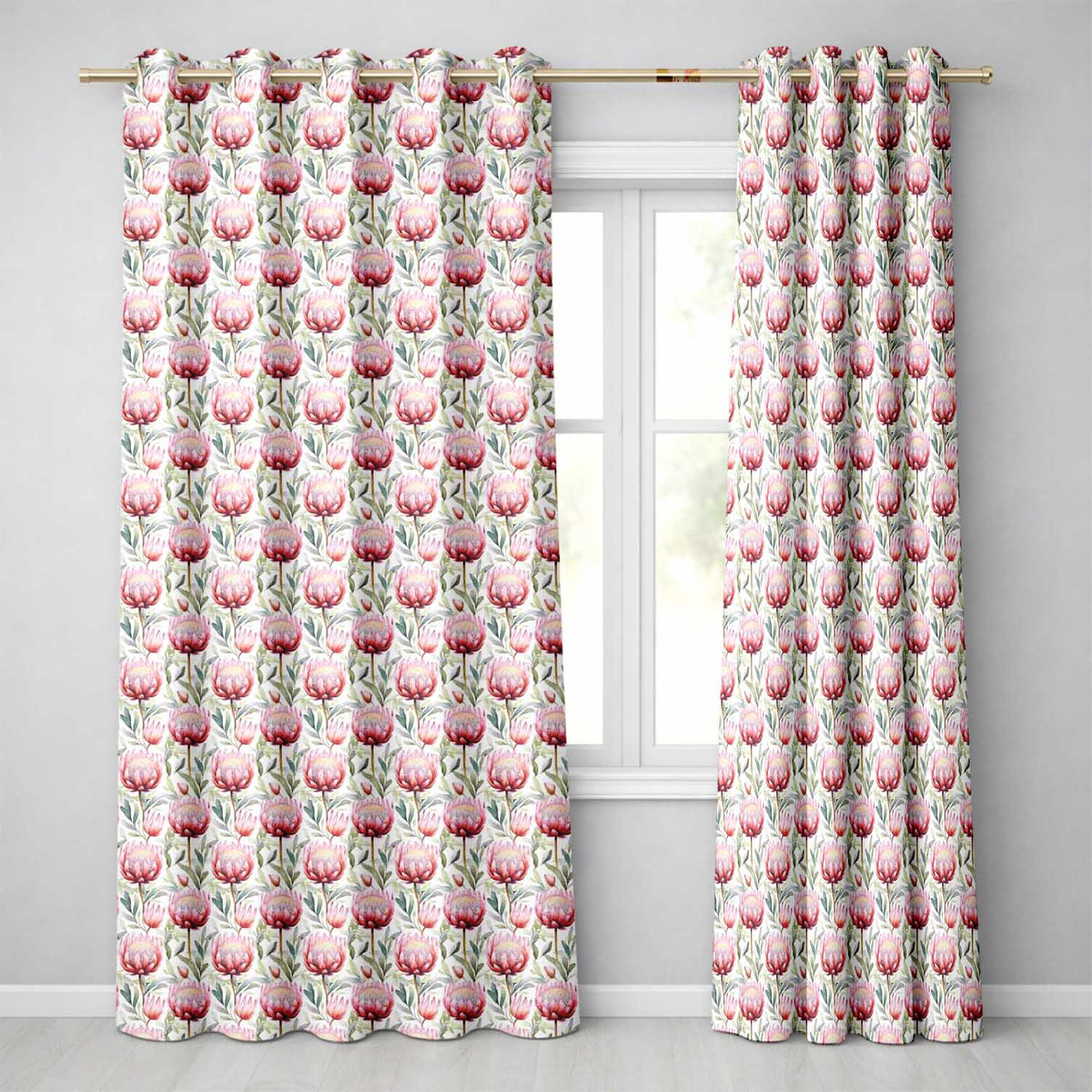 Elegant Protea Floral Arrangement Seamless Pattern Readymade Eyelet Ring Top Thermal 100% Blackout Curtains