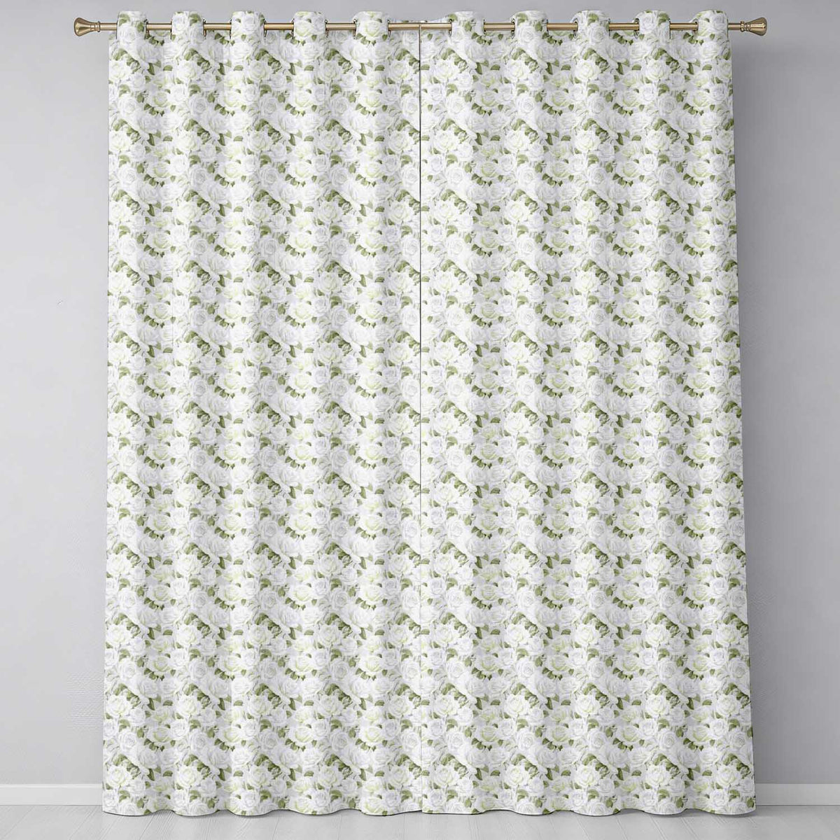 Elegant White Roses Vintage Floral Seamless Pattern Readymade Eyelet Ring Top Thermal 100% Blackout Curtains