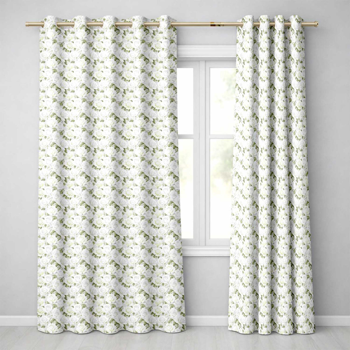 Elegant White Roses Vintage Floral Seamless Pattern Readymade Eyelet Ring Top Thermal 100% Blackout Curtains