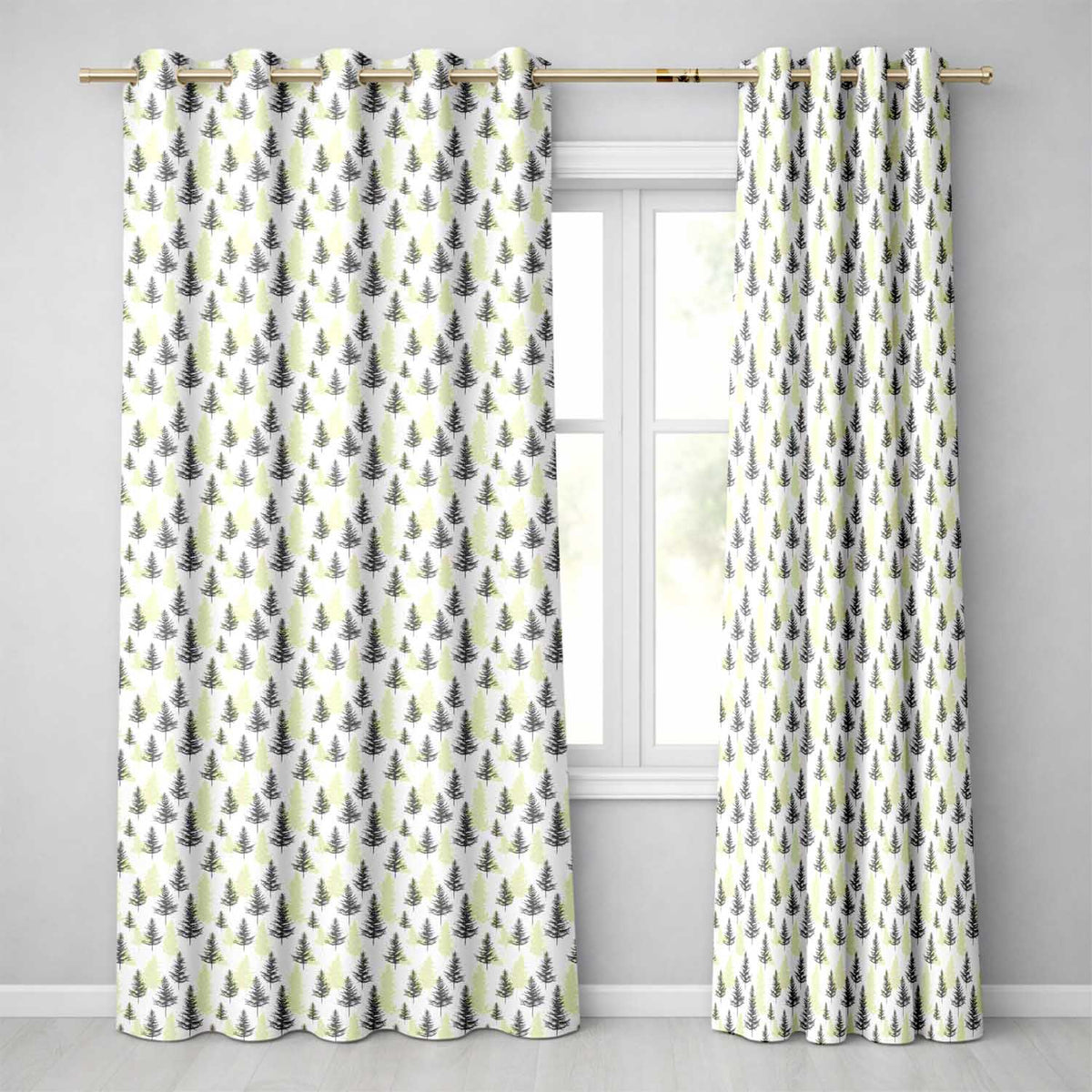 Minimal Pine Trees Beige Shadow Background Seamless Pattern Readymade Eyelet Ring Top Thermal 100% Blackout Curtains