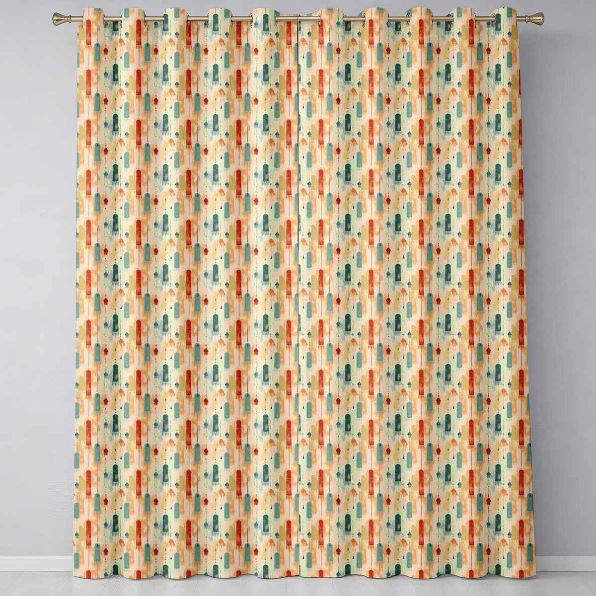Classic Decorative Birdcages Floral Stripe Seamless Pattern Readymade Eyelet Ring Top Thermal 100% Blackout Curtains