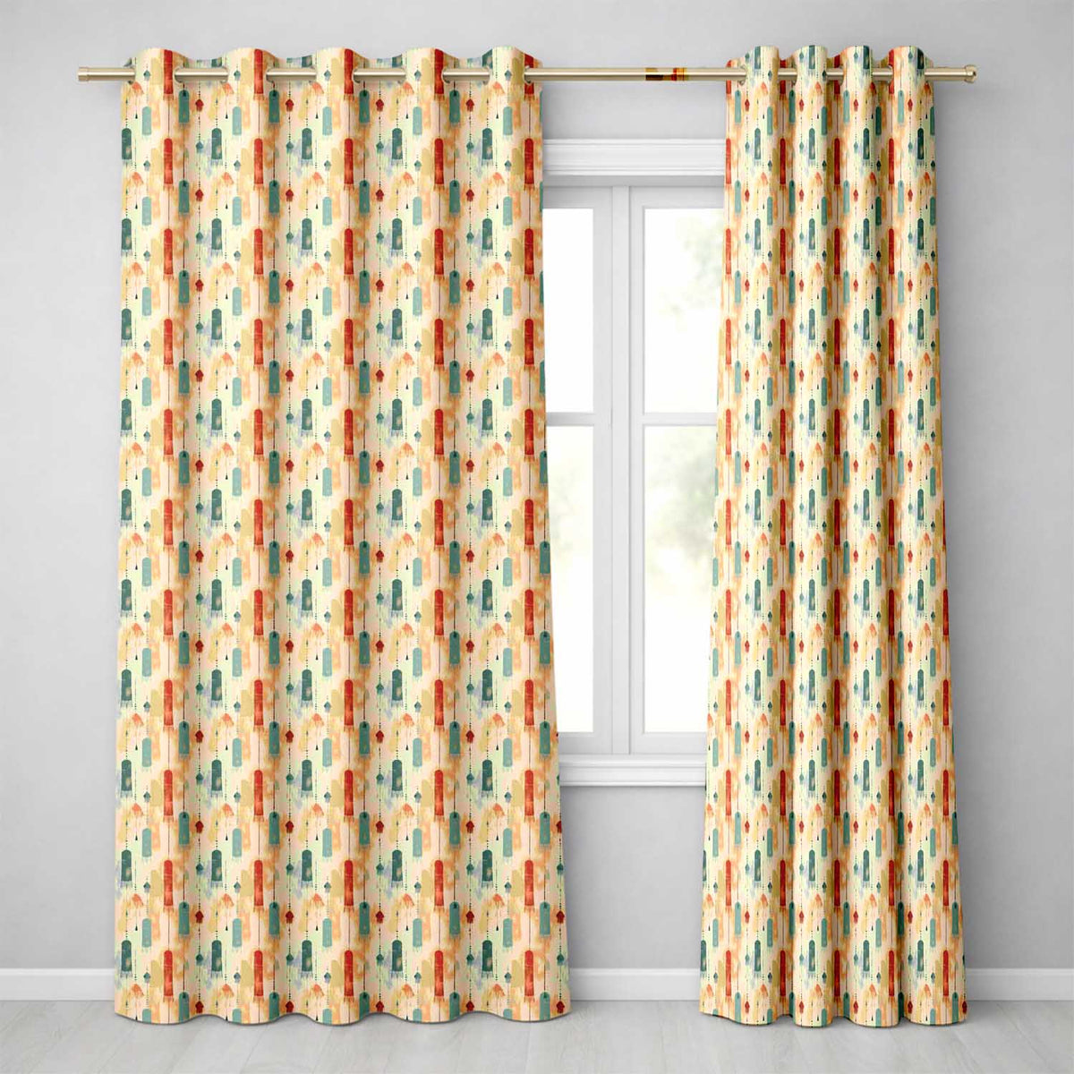 Classic Decorative Birdcages Floral Stripe Seamless Pattern Readymade Eyelet Ring Top Thermal 100% Blackout Curtains