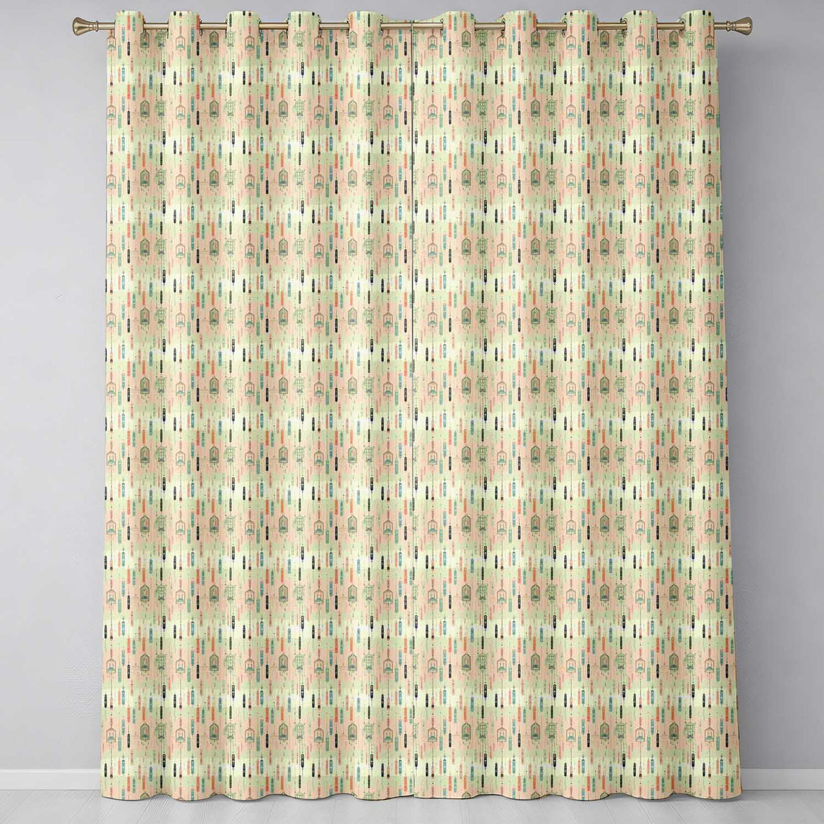 Pastel Watercolor Hanging Lantern Shapes Seamless Pattern Readymade Eyelet Ring Top Thermal 100% Blackout Curtains