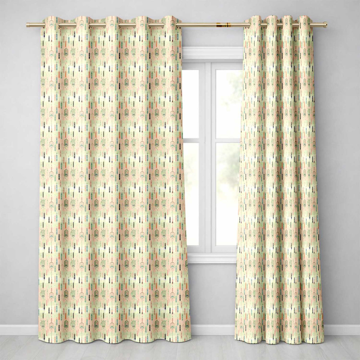 Pastel Watercolor Hanging Lantern Shapes Seamless Pattern Readymade Eyelet Ring Top Thermal 100% Blackout Curtains