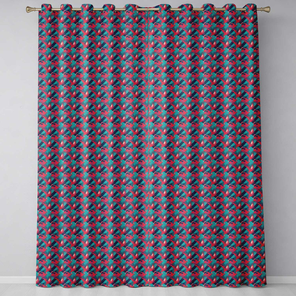 Stylish Flamingo Birds with Geometric Tropical Background Seamless Pattern Readymade Eyelet Ring Top Thermal 100% Blackout Curtains