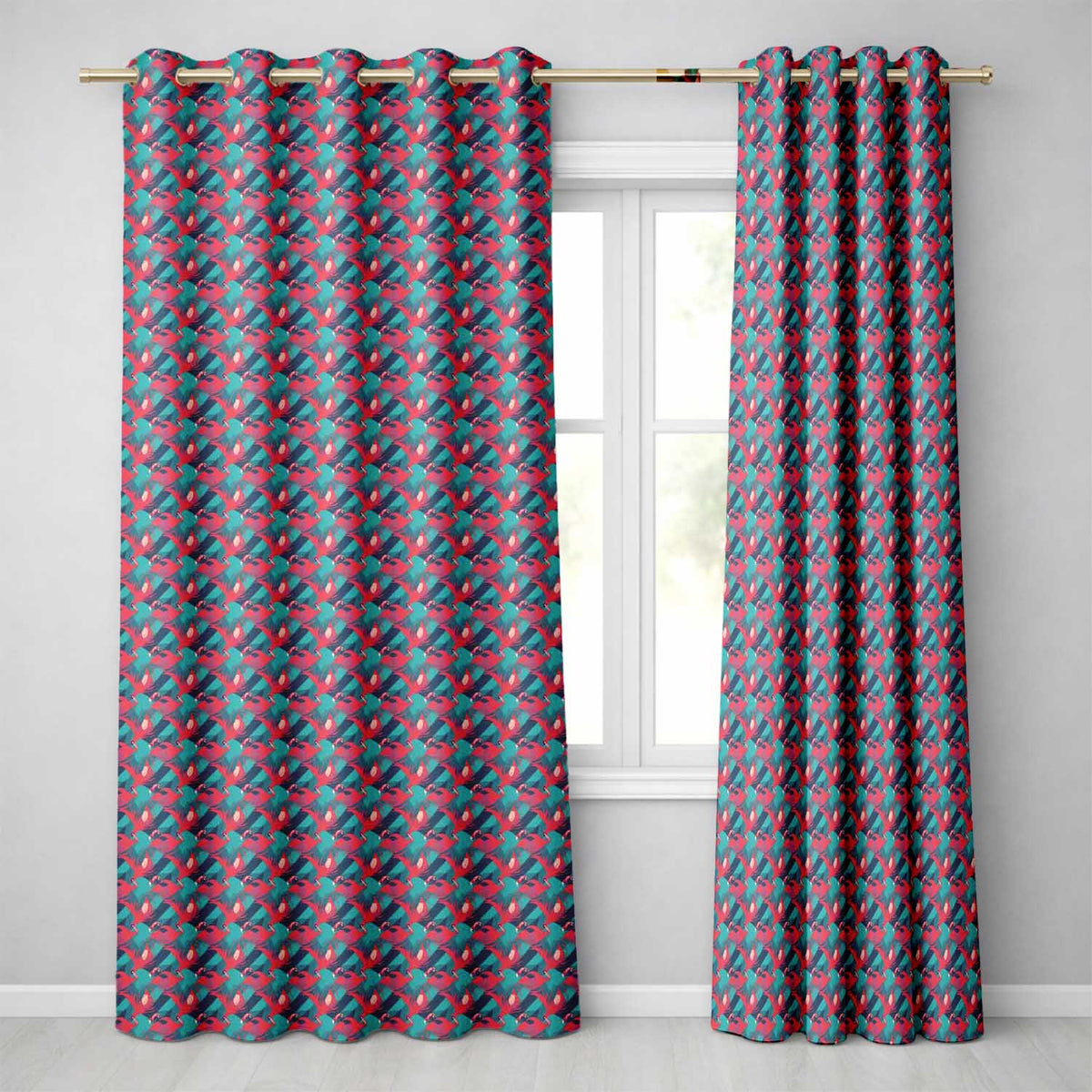 Stylish Flamingo Birds with Geometric Tropical Background Seamless Pattern Readymade Eyelet Ring Top Thermal 100% Blackout Curtains