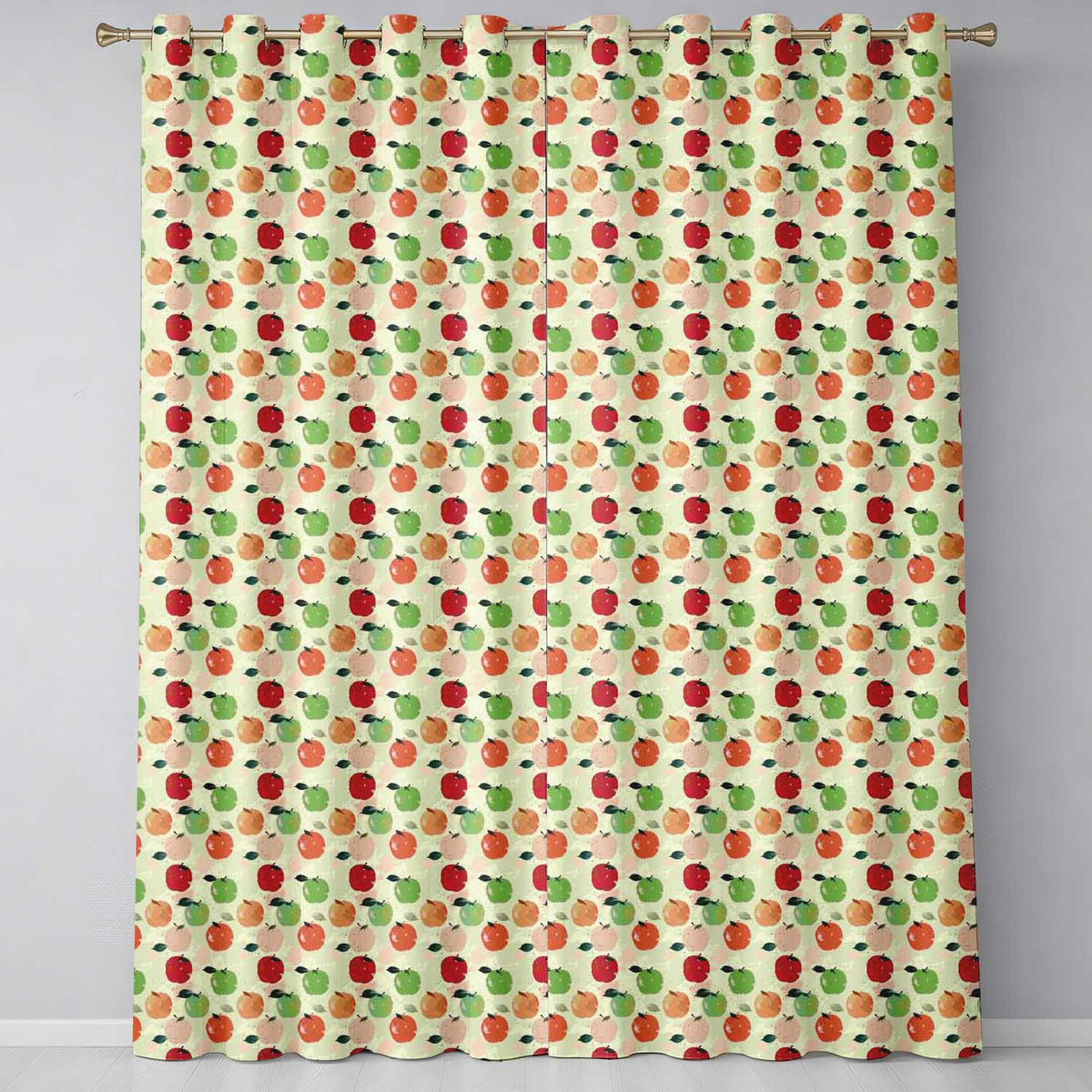 Colorful Apples Fruit Pattern with Leaves Seamless Design Readymade Eyelet Ring Top Thermal 100% Blackout Curtains