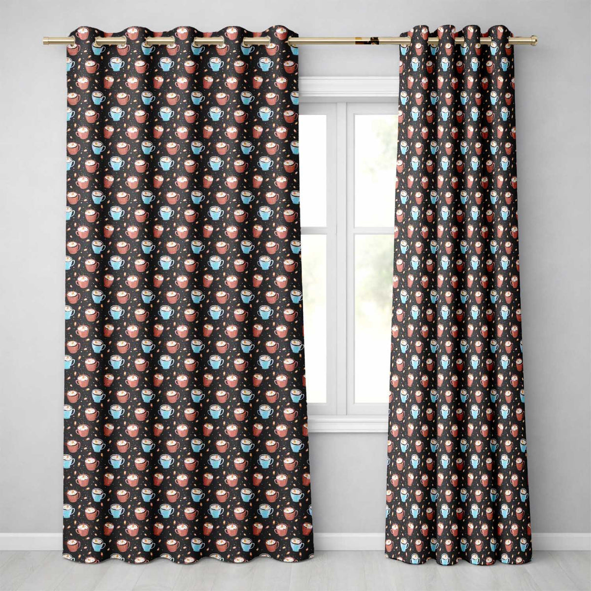 Hot Chocolate Mugs with Marshmallows and Sprinkles Seamless Pattern Readymade Eyelet Ring Top Thermal 100% Blackout Curtains