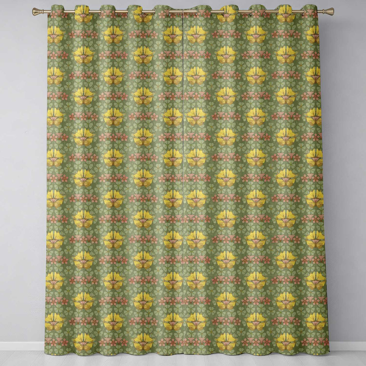 Art Nouveau Butterflies and Floral Garden Seamless Pattern Readymade Eyelet Ring Top Thermal 100% Blackout Curtains