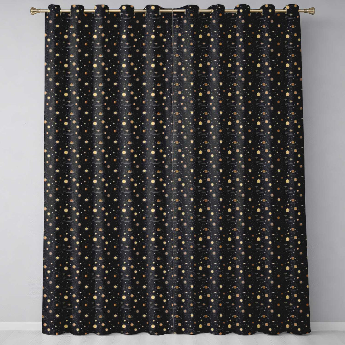 Solar System Space Objects Seamless Pattern Readymade Eyelet Ring Top Thermal 100% Blackout Curtains