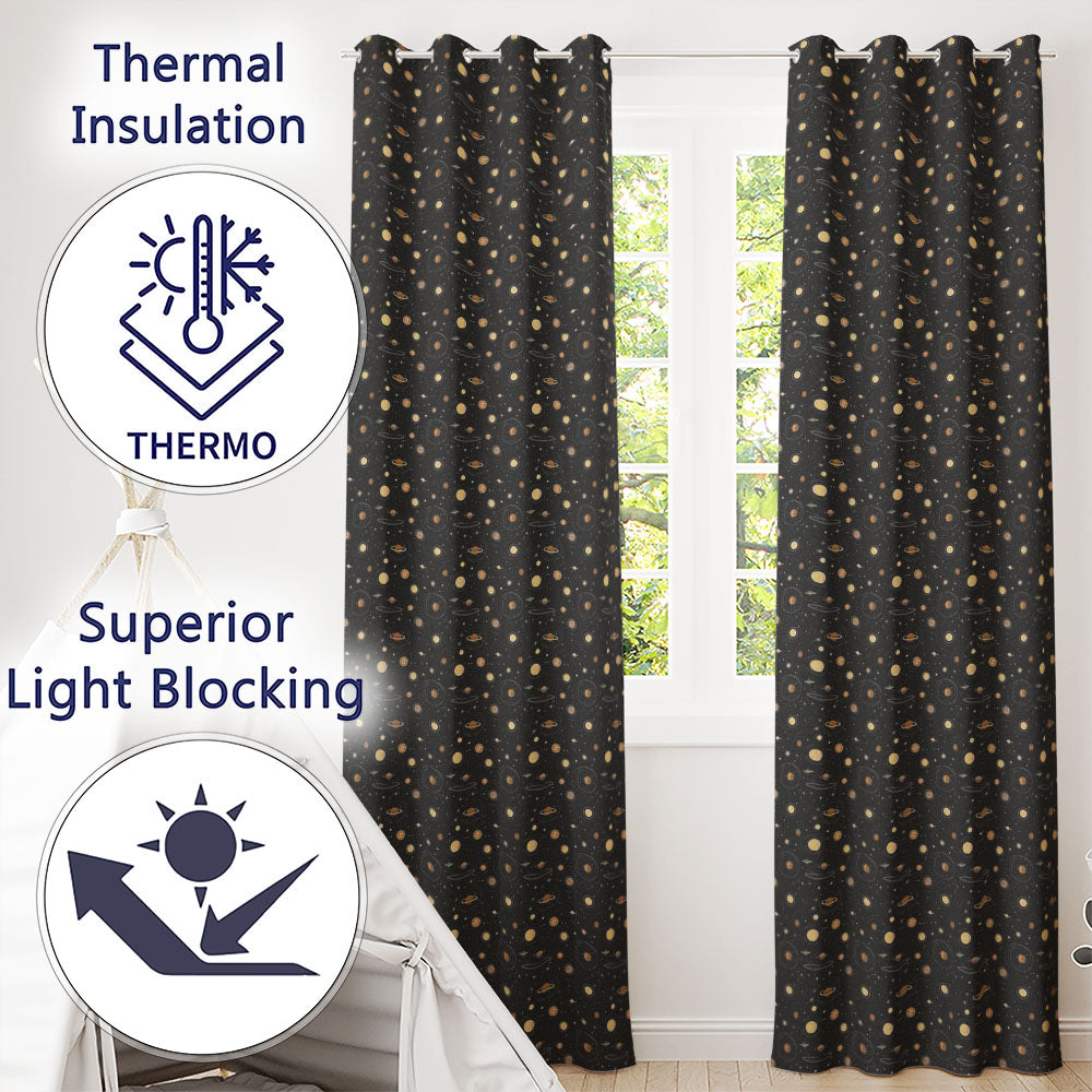 Solar System Space Objects Seamless Pattern Readymade Eyelet Ring Top Thermal 100% Blackout Curtains